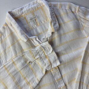 Garnet Hill 100% Flax Linen Button Up Tunic Shirt Size PM Stripe Coastal Beachy